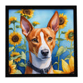 Basenji in Sunflowers Framed Metal Print Bathroom, Kitchen, Office, Home Decor Wall Art Ready to Hang, Square, 8X8