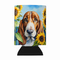 Basset Hound in Sunflowers Can or Bottle Hugger Cooler Sleeve for Standard 12 oz Cans, Insulated Foam Beer & Soda Can Hugger Reusable