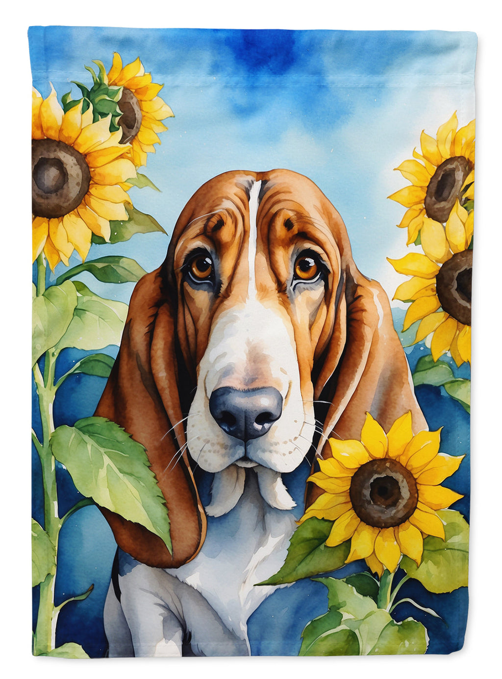 Basset Hound in Sunflowers House Flag 28x40 Porch Sleeve Pole Decorative Outside Yard Banner Artwork Wall Hanging, Polyester