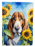Basset Hound in Sunflowers House Flag 28x40 Porch Sleeve Pole Decorative Outside Yard Banner Artwork Wall Hanging, Polyester