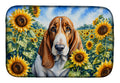 Basset Hound in Sunflowers Dish Drying Mat Absorbent Dish Drying Mat Pad for Kitchen Counter Dish Drainer Mat for Countertop, 14 x 21", Multicolor