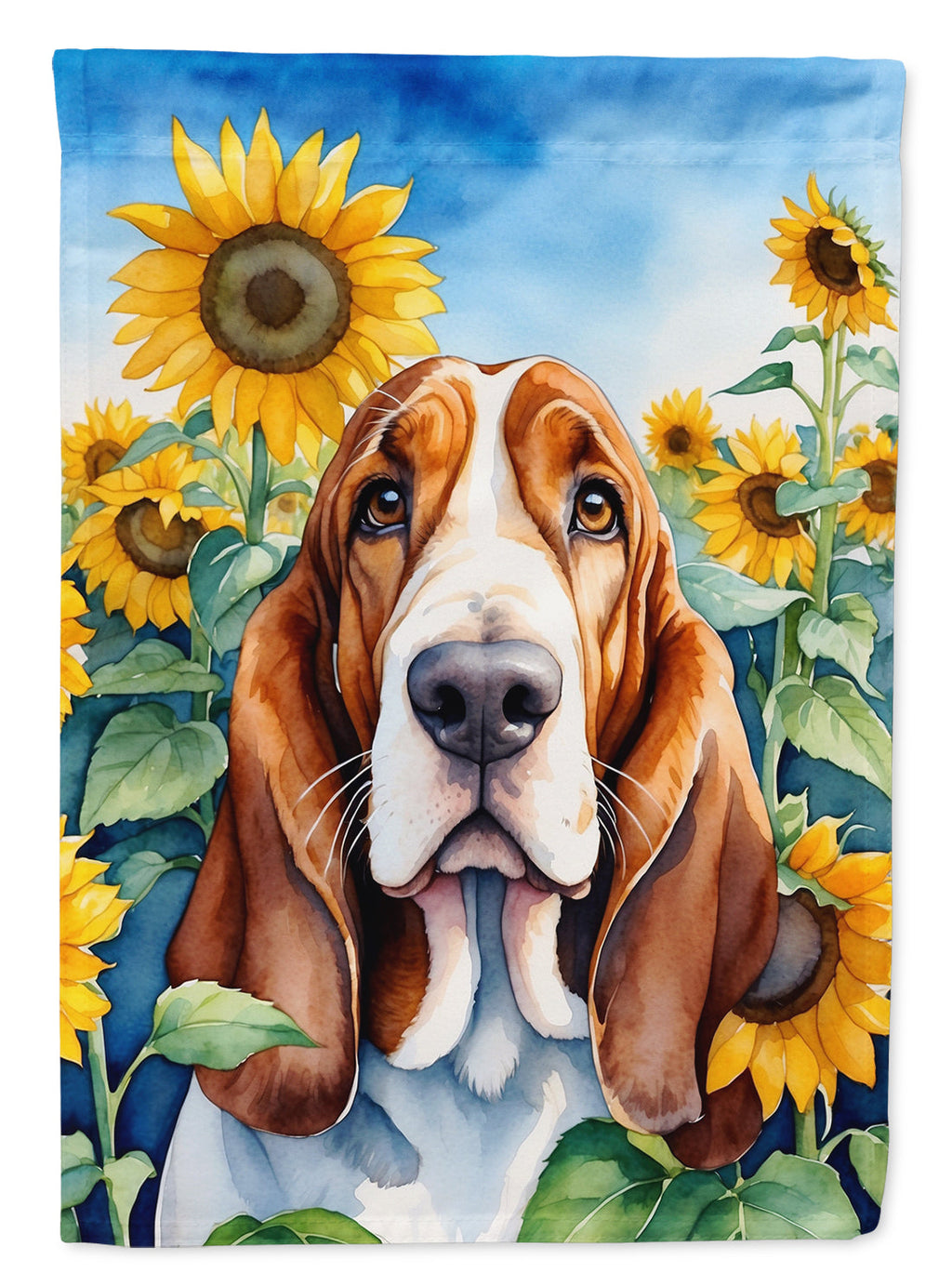 Basset Hound in Sunflowers House Flag 28x40 Porch Sleeve Pole Decorative Outside Yard Banner Artwork Wall Hanging, Polyester