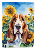 Basset Hound in Sunflowers House Flag 28x40 Porch Sleeve Pole Decorative Outside Yard Banner Artwork Wall Hanging, Polyester
