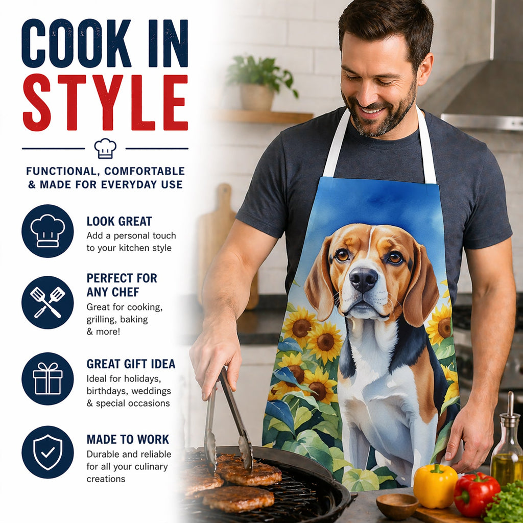 Beagle in Sunflowers Apron Cooking Kitchen Server Baking Crafts Gardening for Adult Women Men, Unisex, Large, Multicolor