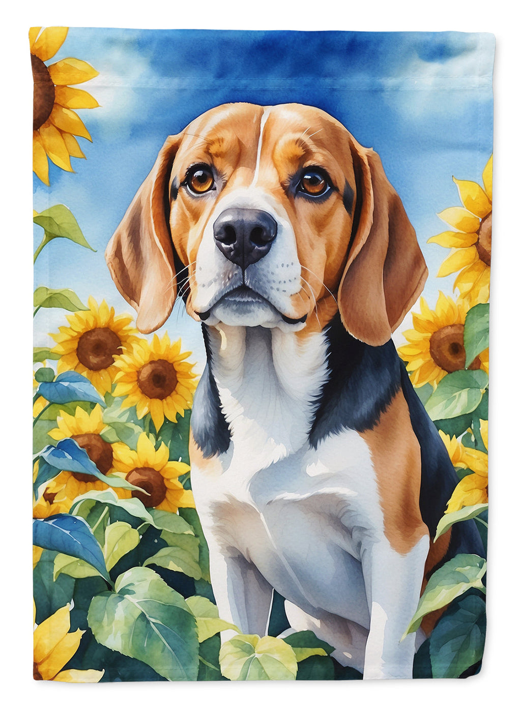 Beagle in Sunflowers House Flag 28x40 Porch Sleeve Pole Decorative Outside Yard Banner Artwork Wall Hanging, Polyester