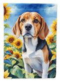 Beagle in Sunflowers House Flag 28x40 Porch Sleeve Pole Decorative Outside Yard Banner Artwork Wall Hanging, Polyester