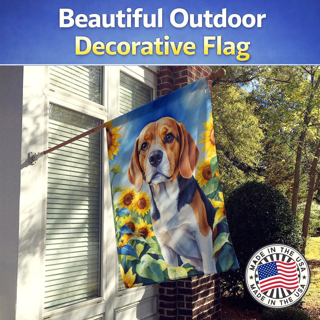 Beagle in Sunflowers House Flag 28x40 Porch Sleeve Pole Decorative Outside Yard Banner Artwork Wall Hanging, Polyester