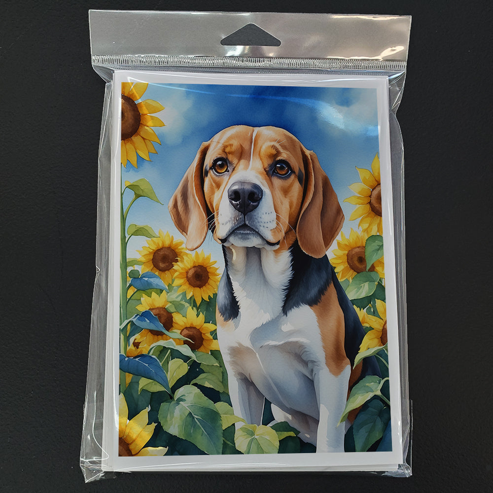 Beagle in Sunflowers Greeting Cards Pack of 8 Blank Cards with Envelopes Whimsical A7 Size 5x7