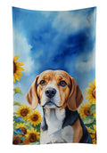 Beagle in Sunflowers Kitchen Towel Velour Plush Front and Cotton Loop Back Machine Washable