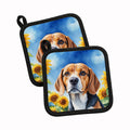 Beagle in Sunflowers Pot Holder Set of 2 Heat Resistant Quilted Hot Pads 7.5 x 7.5 Inch, Insulated Kitchen Trivets for Cooking & Baking