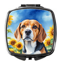 Beagle in Sunflowers Compact Mirror Decorative Travel Makeup Mirror for Women Girls Gifts Pocket Makeup Mirror Folding Handheld