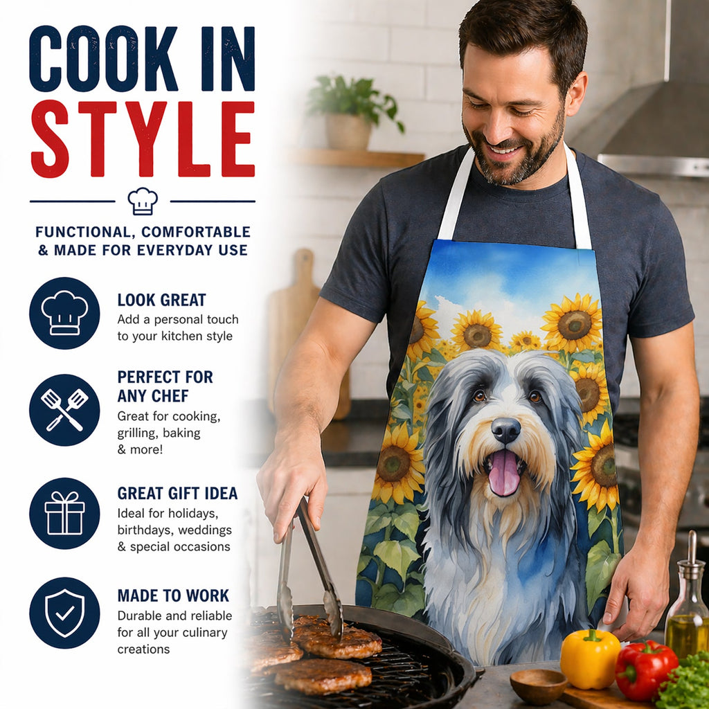Bearded Collie in Sunflowers Apron Cooking Kitchen Server Baking Crafts Gardening for Adult Women Men, Unisex, Large, Multicolor