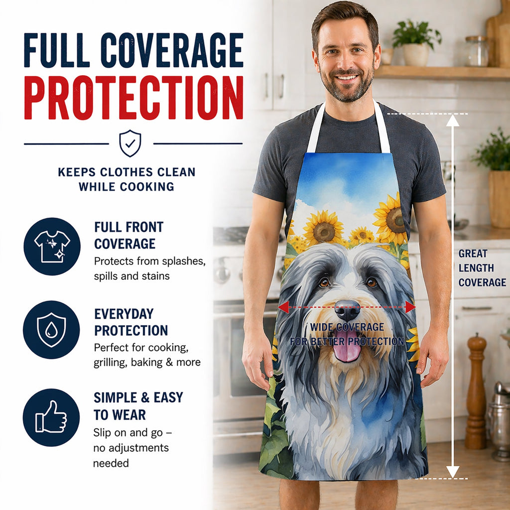 Bearded Collie in Sunflowers Apron Cooking Kitchen Server Baking Crafts Gardening for Adult Women Men, Unisex, Large, Multicolor