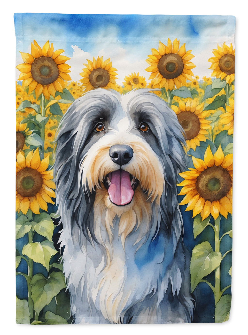 Bearded Collie in Sunflowers House Flag 28x40 Porch Sleeve Pole Decorative Outside Yard Banner Artwork Wall Hanging, Polyester