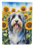 Bearded Collie in Sunflowers House Flag 28x40 Porch Sleeve Pole Decorative Outside Yard Banner Artwork Wall Hanging, Polyester