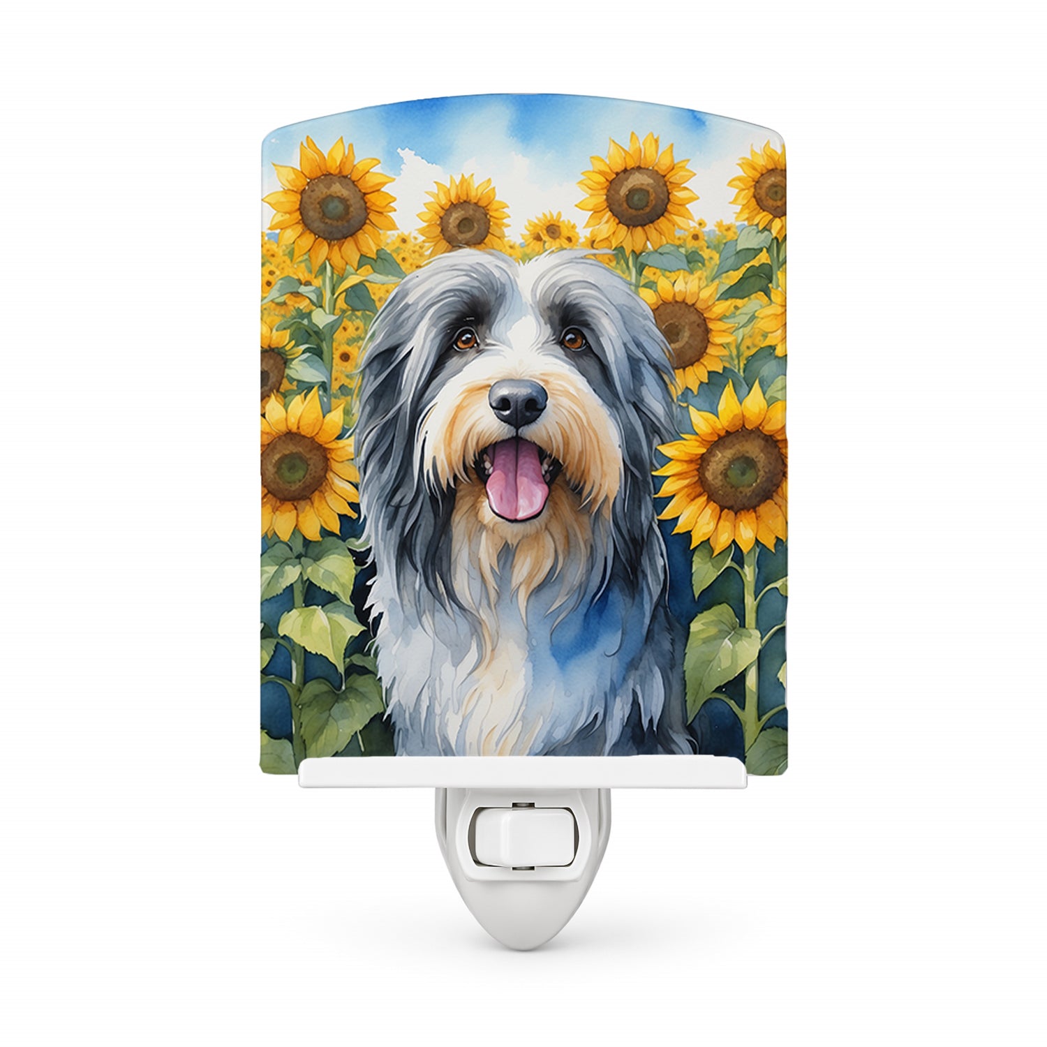 Bearded Collie in Sunflowers Ceramic Night Light Compact, UL-Certified, Ideal for Bedroom, Bathroom, Nursery, Hallway, Kitchen, 6x4x3, Multicolor