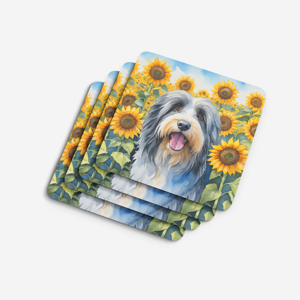 Bearded Collie in Sunflowers Foam Coasters Set of 4 Cup Coasters for Indoor Outdoor, Tabletop Protection, Anti Slip, Mouse pad Material