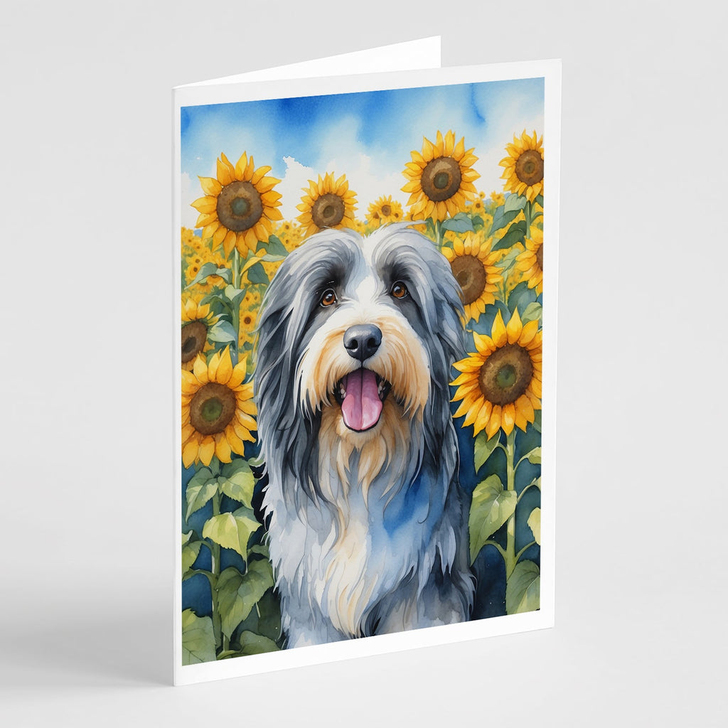 Bearded Collie in Sunflowers Greeting Cards Pack of 8 Blank Cards with Envelopes Whimsical A7 Size 5x7