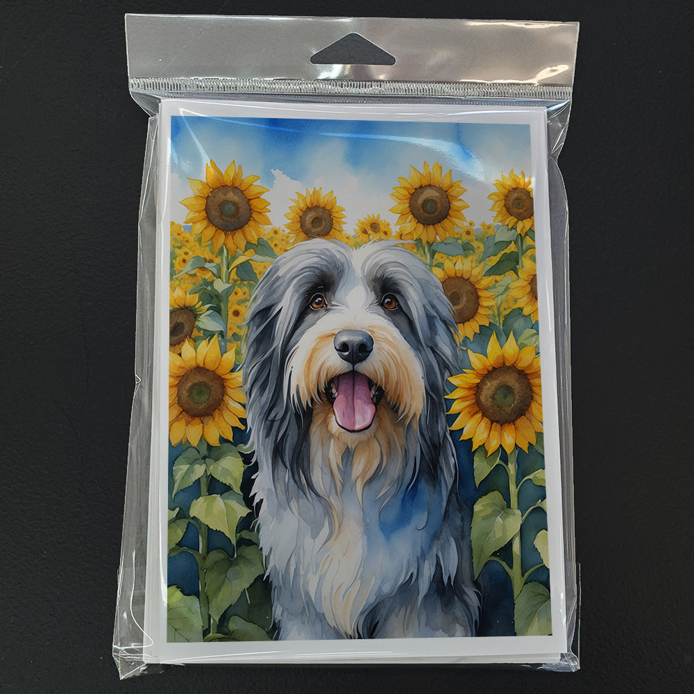 Bearded Collie in Sunflowers Greeting Cards Pack of 8 Blank Cards with Envelopes Whimsical A7 Size 5x7