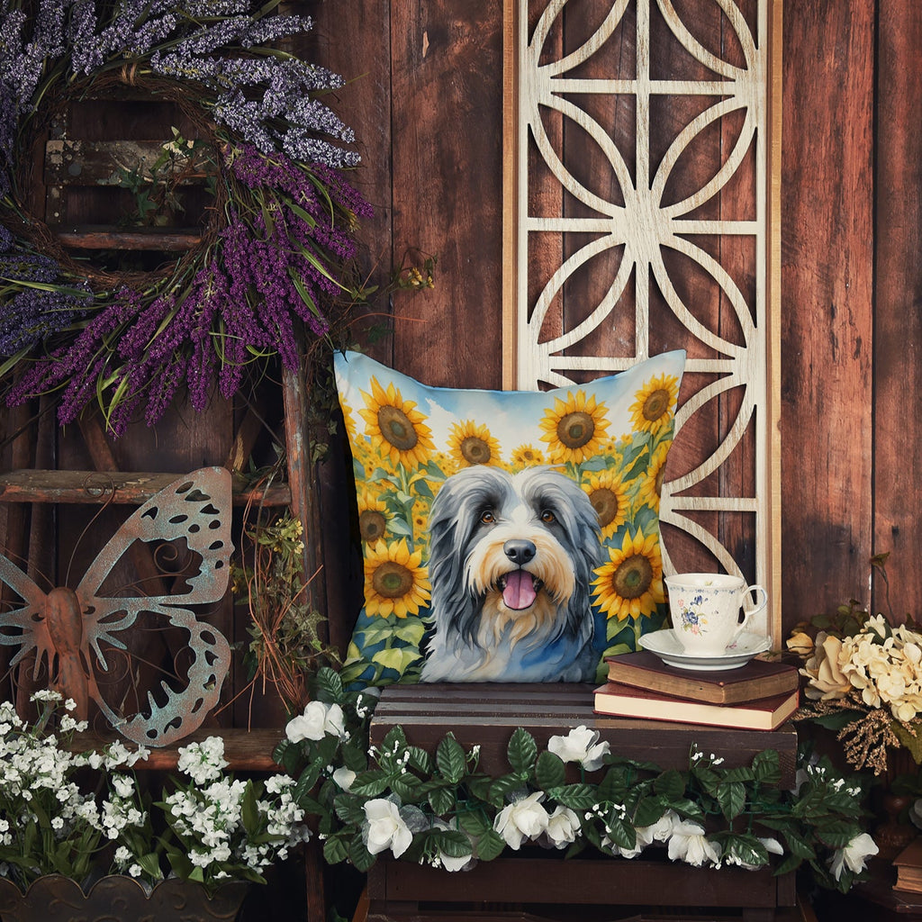 Bearded Collie in Sunflowers Decorative Throw Pillow 18x18 Indoor Outdoor Accent Cushion, Fabric Cover with Insert for Sofa, Bed, Porch & Living Room
