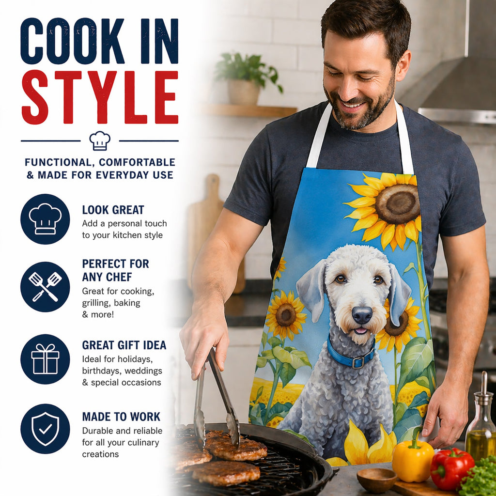 Bedlington Terrier in Sunflowers Apron Cooking Kitchen Server Baking Crafts Gardening for Adult Women Men, Unisex, Large, Multicolor