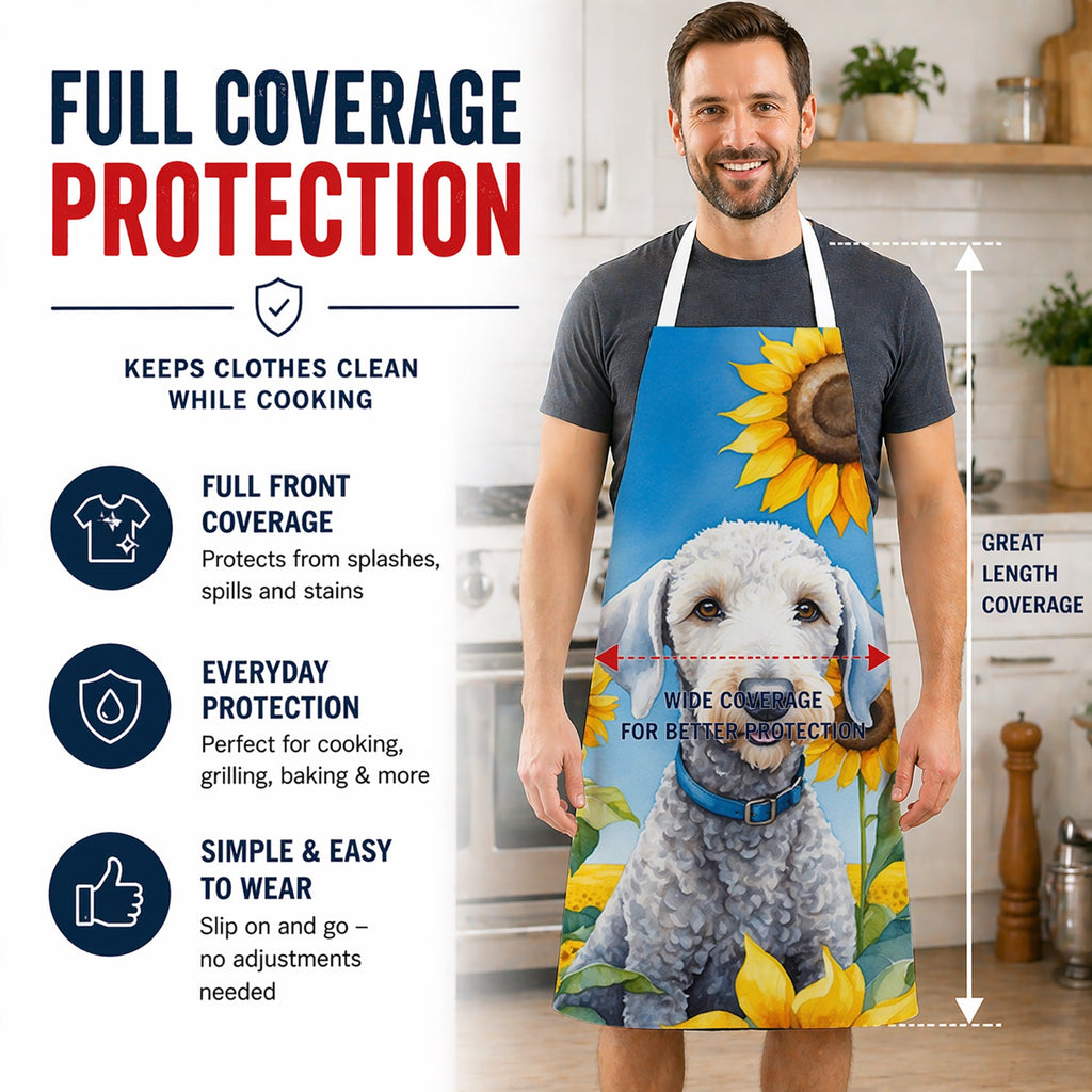 Bedlington Terrier in Sunflowers Apron Cooking Kitchen Server Baking Crafts Gardening for Adult Women Men, Unisex, Large, Multicolor