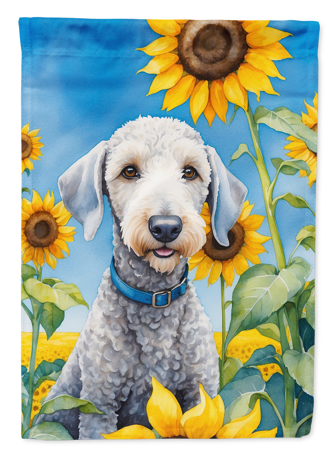 Bedlington Terrier in Sunflowers House Flag 28x40 Porch Sleeve Pole Decorative Outside Yard Banner Artwork Wall Hanging, Polyester
