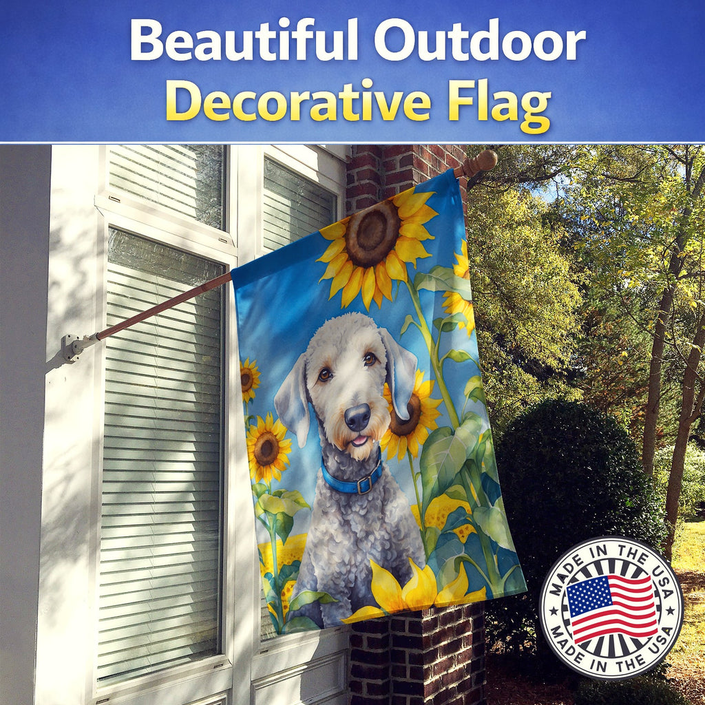 Bedlington Terrier in Sunflowers House Flag 28x40 Porch Sleeve Pole Decorative Outside Yard Banner Artwork Wall Hanging, Polyester