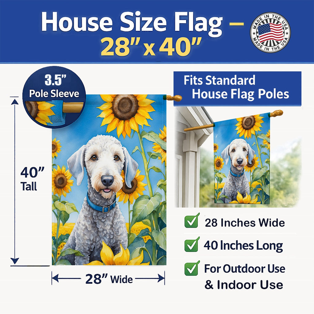 Bedlington Terrier in Sunflowers House Flag 28x40 Porch Sleeve Pole Decorative Outside Yard Banner Artwork Wall Hanging, Polyester