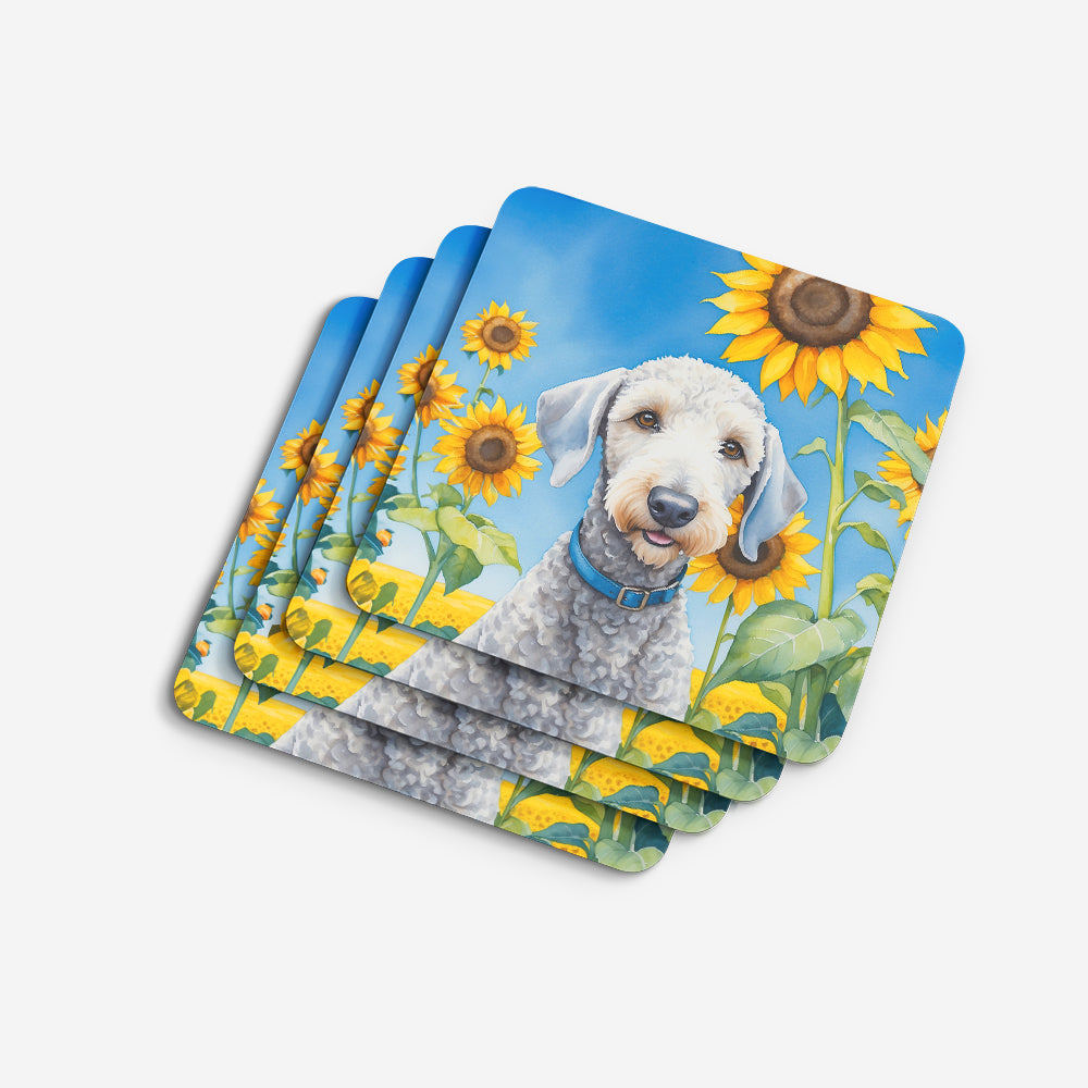 Bedlington Terrier in Sunflowers Foam Coasters Set of 4 Cup Coasters for Indoor Outdoor, Tabletop Protection, Anti Slip, Mouse pad Material