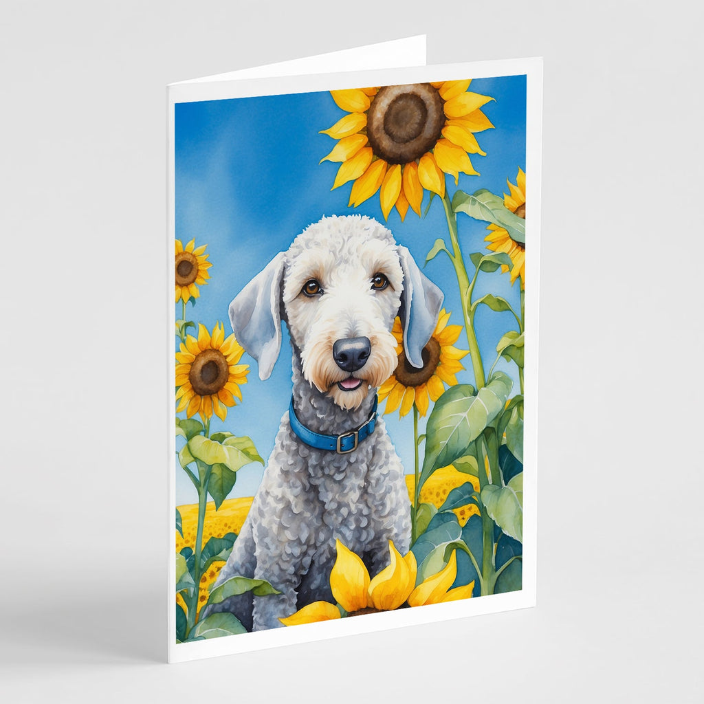 Bedlington Terrier in Sunflowers Greeting Cards Pack of 8 Blank Cards with Envelopes Whimsical A7 Size 5x7