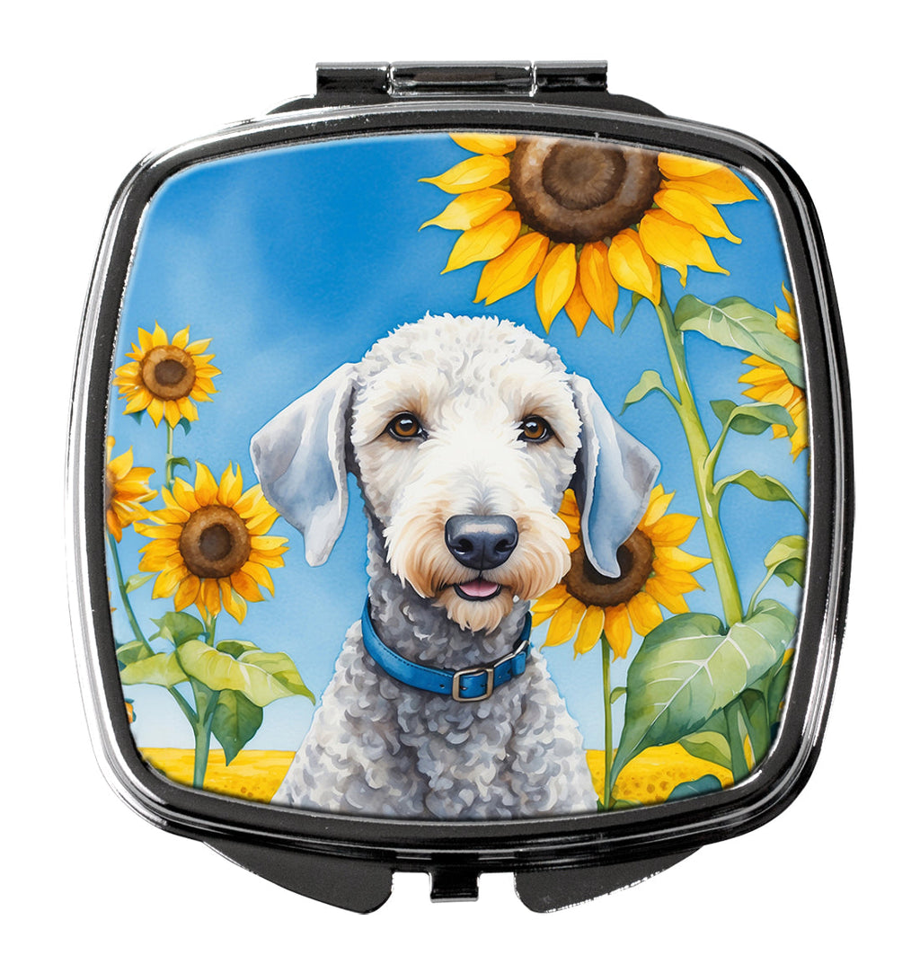 Bedlington Terrier in Sunflowers Compact Mirror Decorative Travel Makeup Mirror for Women Girls Gifts Pocket Makeup Mirror Folding Handheld