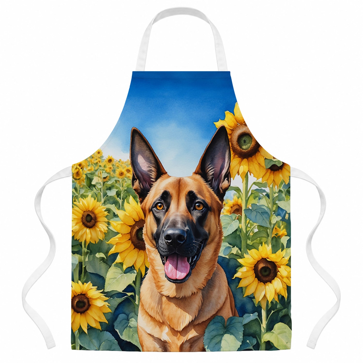 Belgian Malinois in Sunflowers Apron Cooking Kitchen Server Baking Crafts Gardening for Adult Women Men, Unisex, Large, Multicolor