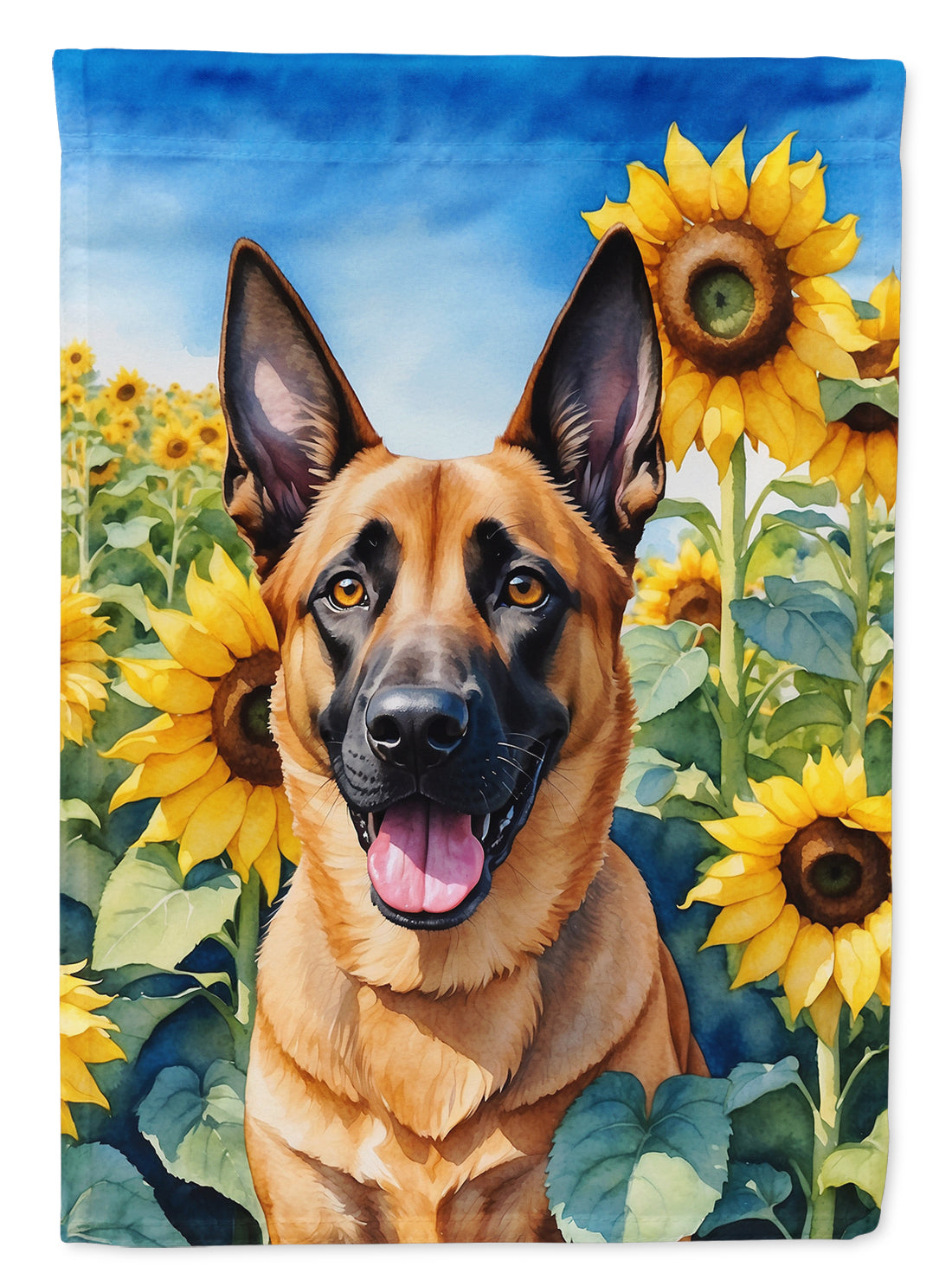 Belgian Malinois in Sunflowers House Flag 28x40 Porch Sleeve Pole Decorative Outside Yard Banner Artwork Wall Hanging, Polyester