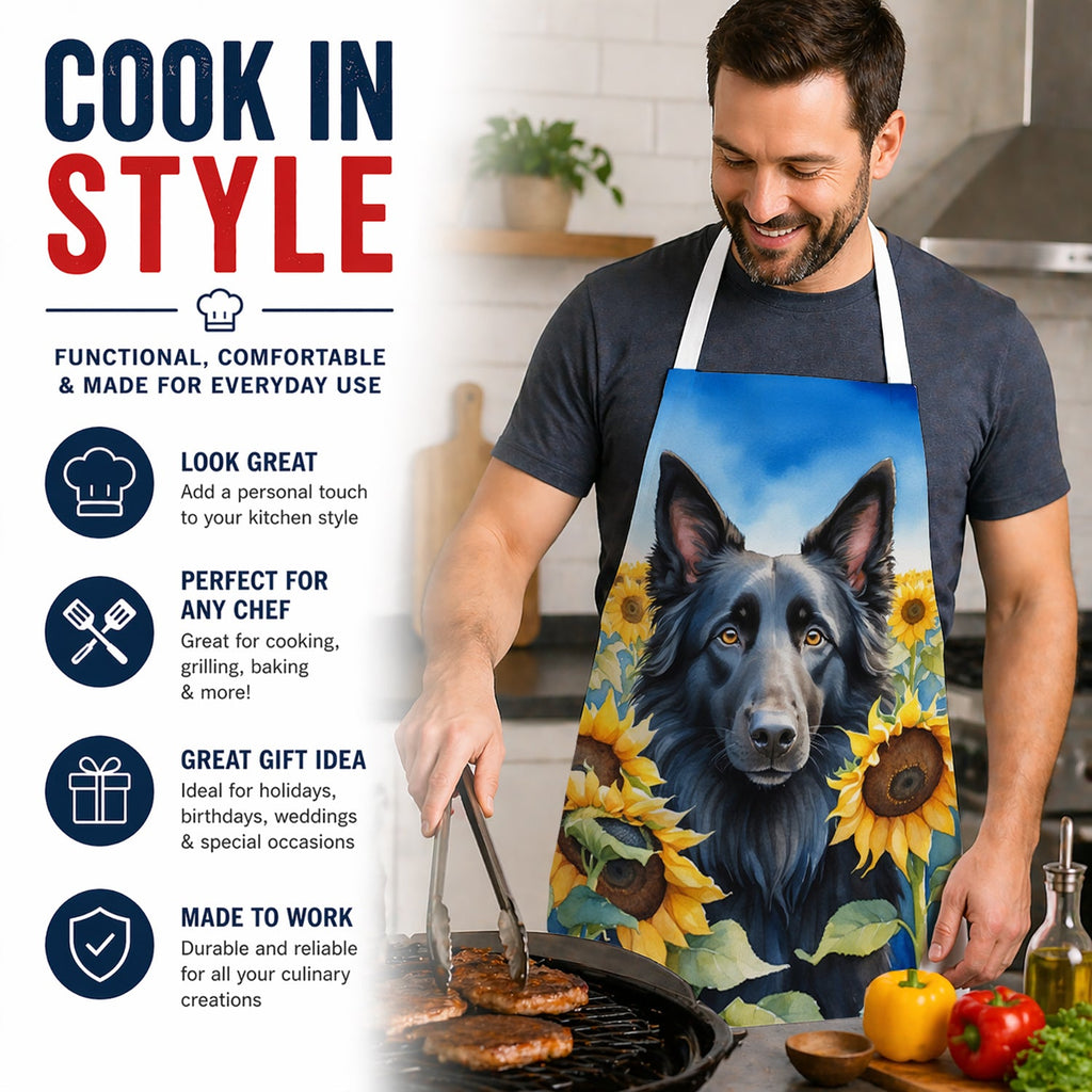 Belgian Sheepdog in Sunflowers Apron Cooking Kitchen Server Baking Crafts Gardening for Adult Women Men, Unisex, Large, Multicolor