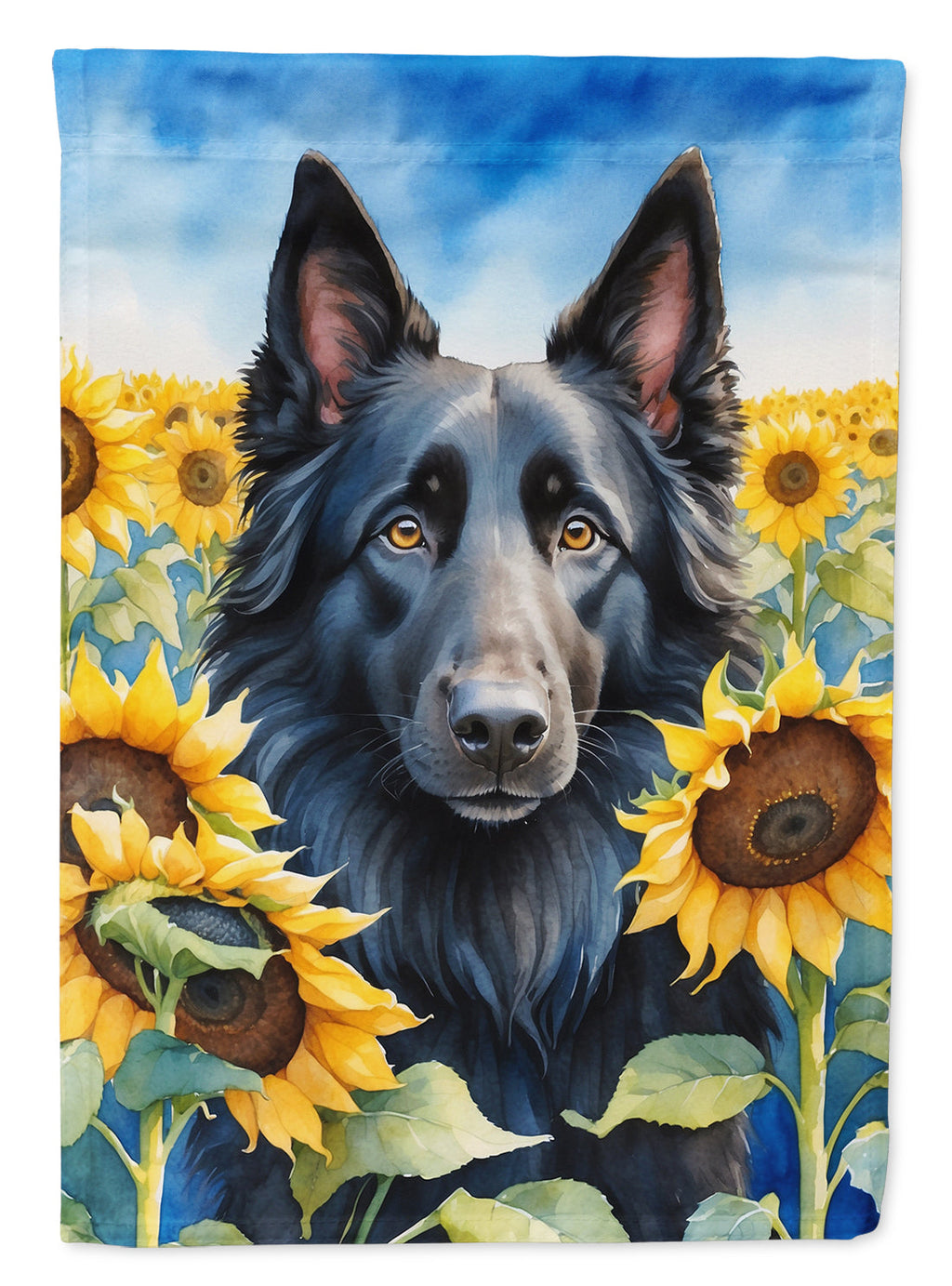 Belgian Sheepdog in Sunflowers House Flag 28x40 Porch Sleeve Pole Decorative Outside Yard Banner Artwork Wall Hanging, Polyester