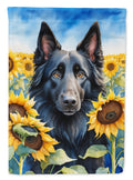 Belgian Sheepdog in Sunflowers House Flag 28x40 Porch Sleeve Pole Decorative Outside Yard Banner Artwork Wall Hanging, Polyester