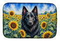 Belgian Sheepdog in Sunflowers Dish Drying Mat Absorbent Dish Drying Mat Pad for Kitchen Counter Dish Drainer Mat for Countertop, 14 x 21", Multicolor