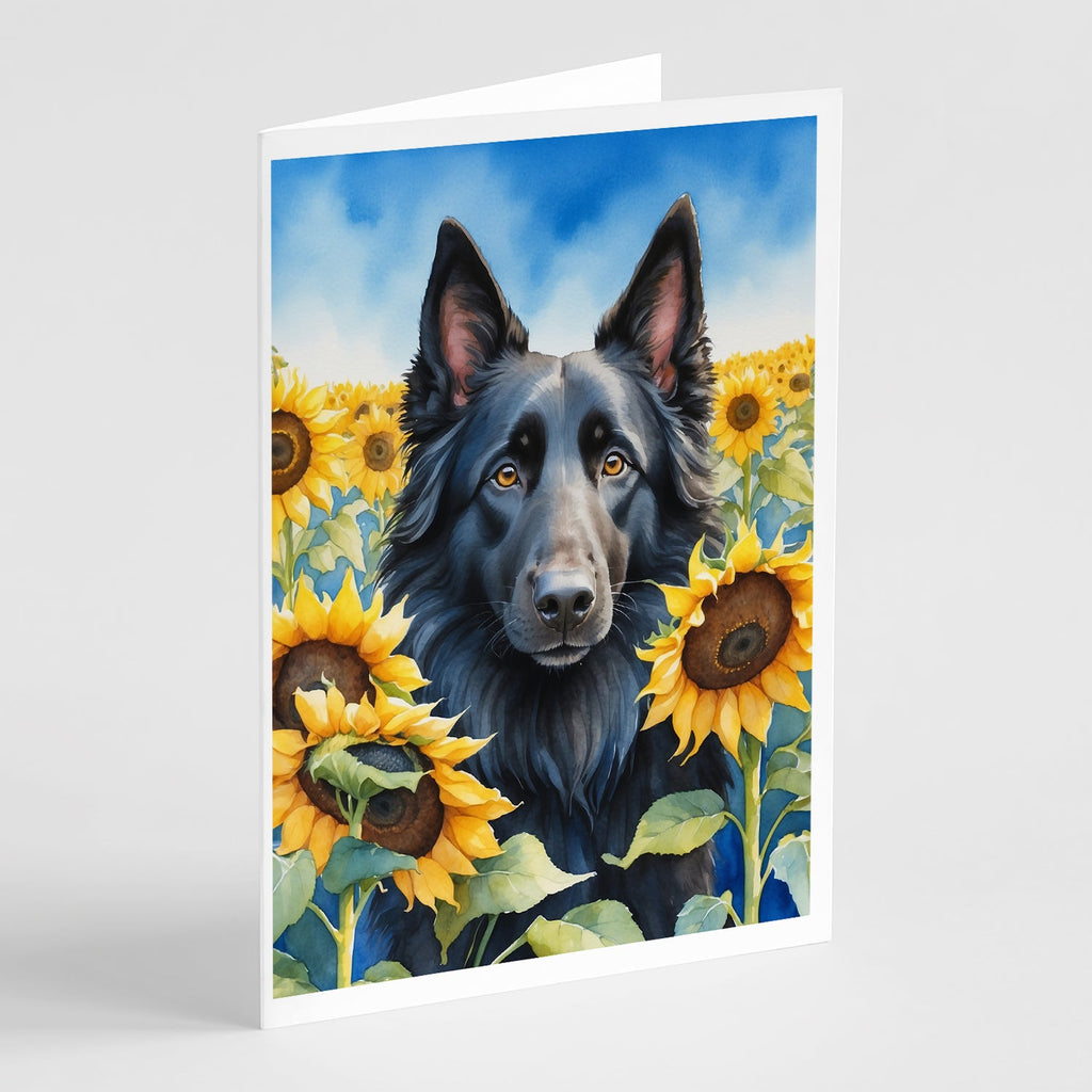 Belgian Sheepdog in Sunflowers Greeting Cards Pack of 8 Blank Cards with Envelopes Whimsical A7 Size 5x7
