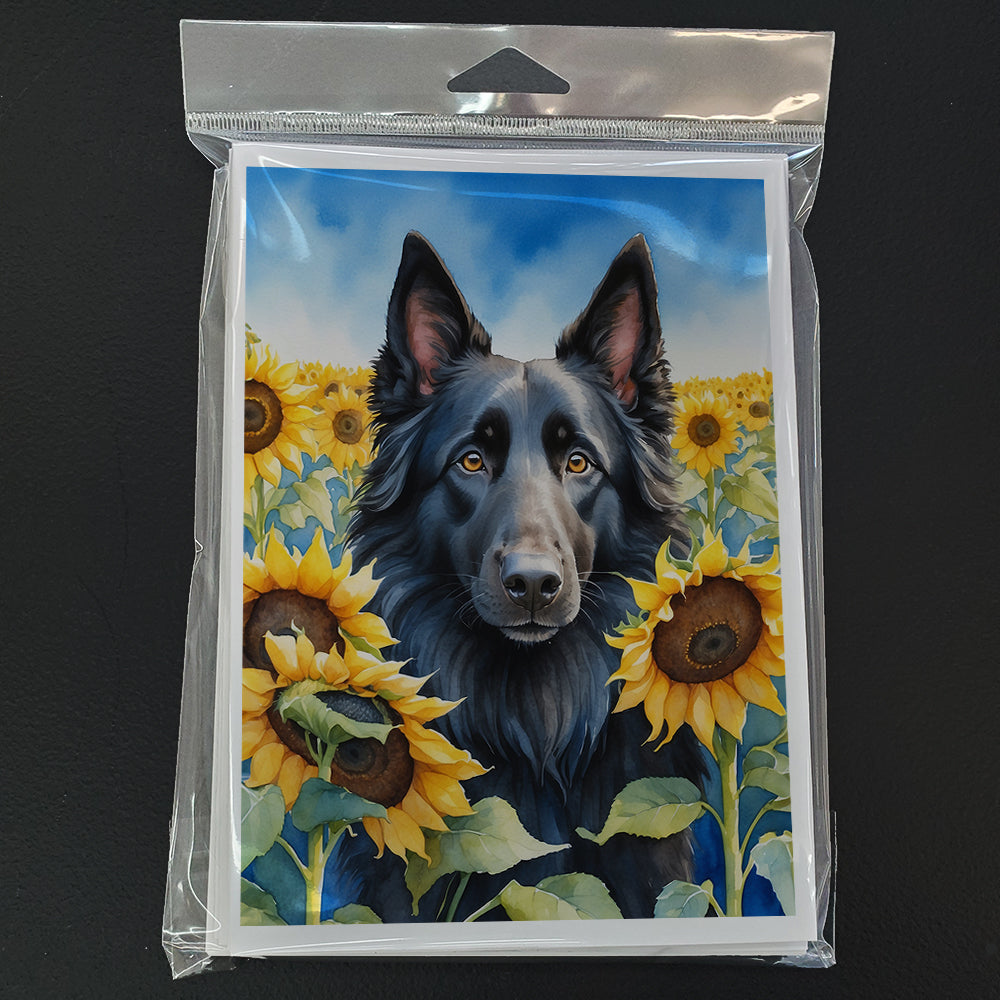Belgian Sheepdog in Sunflowers Greeting Cards Pack of 8 Blank Cards with Envelopes Whimsical A7 Size 5x7