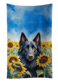 Belgian Sheepdog in Sunflowers Kitchen Towel Velour Plush Front and Cotton Loop Back Machine Washable