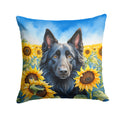 Belgian Sheepdog in Sunflowers Decorative Throw Pillow 18x18 Indoor Outdoor Accent Cushion, Fabric Cover with Insert for Sofa, Bed, Porch & Living Room
