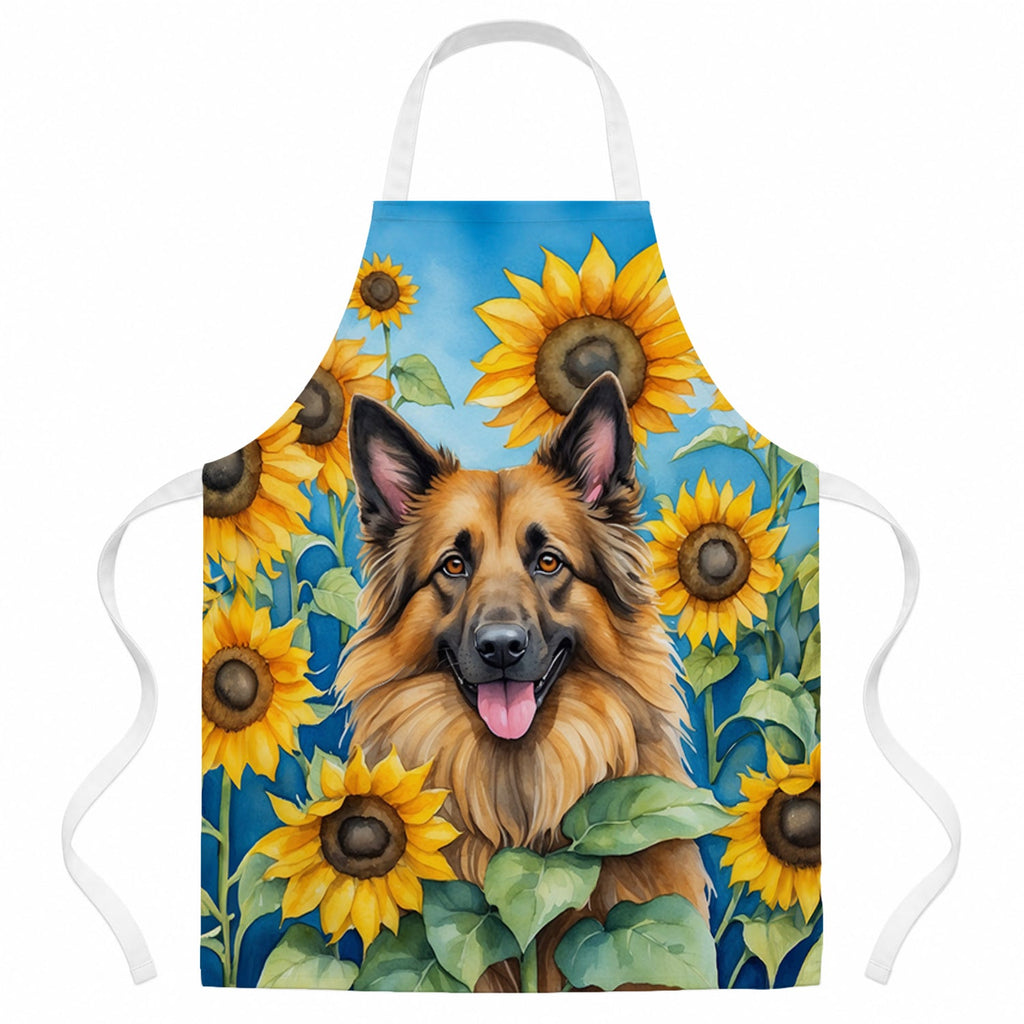 Belgian Tervuren in Sunflowers Apron Cooking Kitchen Server Baking Crafts Gardening for Adult Women Men, Unisex, Large, Multicolor