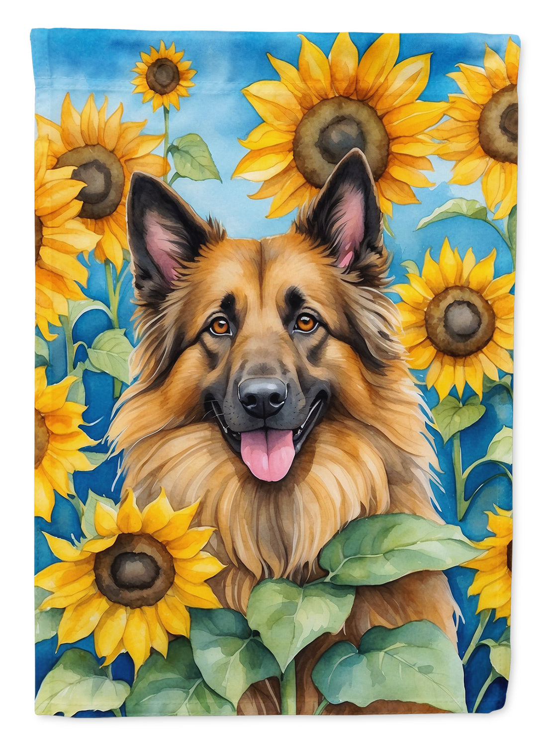 Belgian Tervuren in Sunflowers House Flag 28x40 Porch Sleeve Pole Decorative Outside Yard Banner Artwork Wall Hanging, Polyester