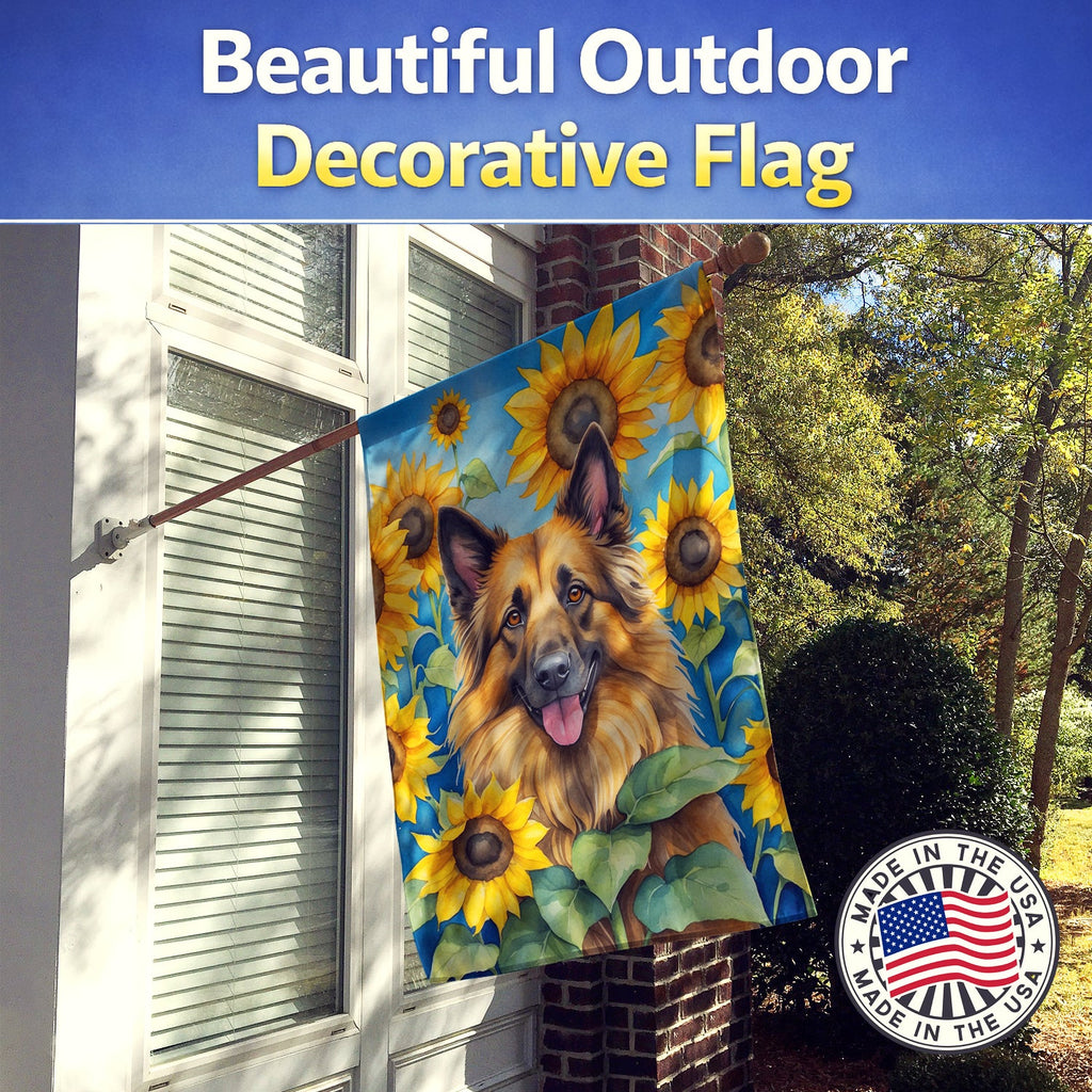 Belgian Tervuren in Sunflowers House Flag 28x40 Porch Sleeve Pole Decorative Outside Yard Banner Artwork Wall Hanging, Polyester