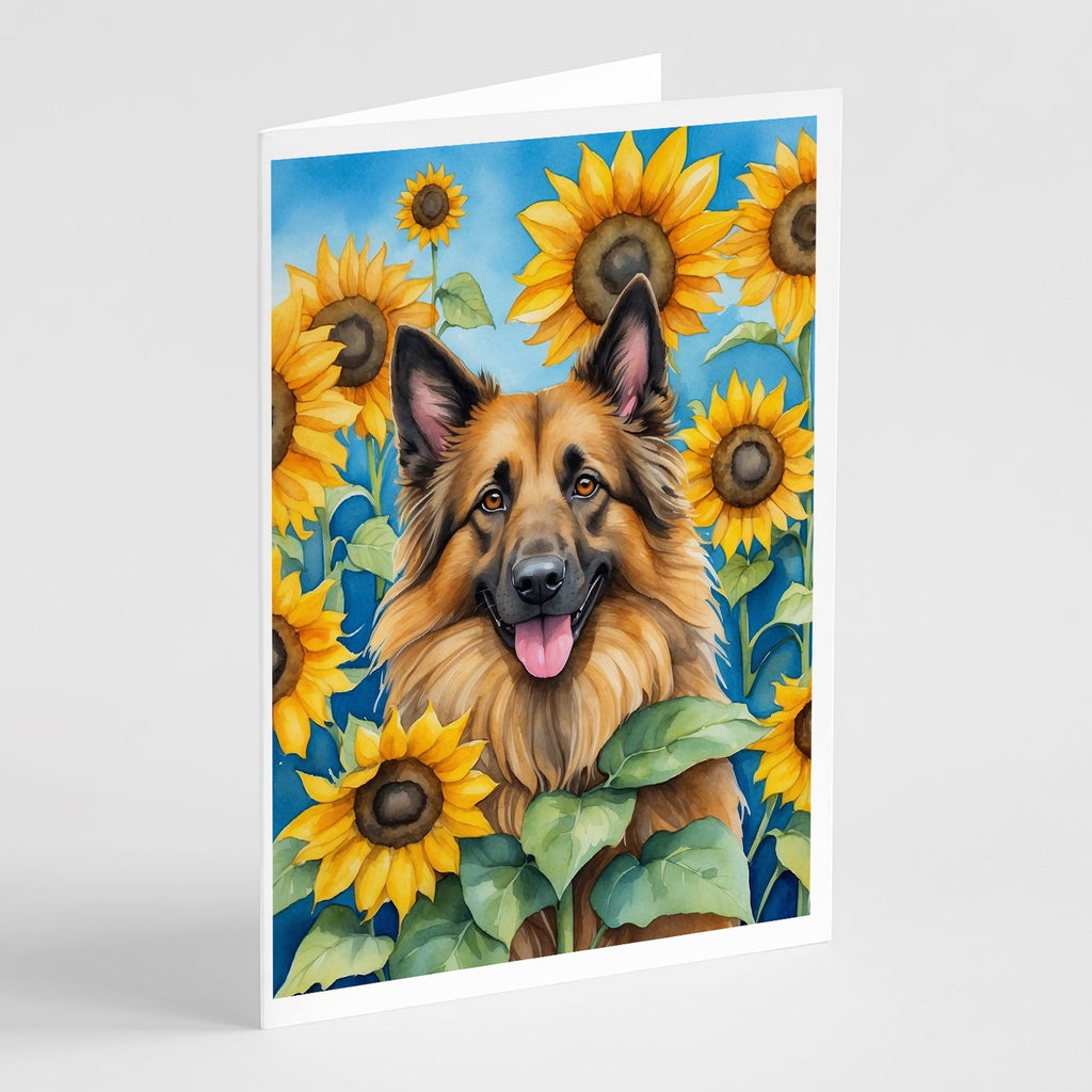 Belgian Tervuren in Sunflowers Greeting Cards Pack of 8 Blank Cards with Envelopes Whimsical A7 Size 5x7