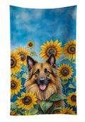 Belgian Tervuren in Sunflowers Kitchen Towel Velour Plush Front and Cotton Loop Back Machine Washable