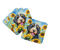 Bernedoodle in Sunflowers Foam Coasters Set of 4 Cup Coasters for Indoor Outdoor, Tabletop Protection, Anti Slip, Mouse pad Material
