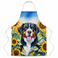 Bernese Mountain Dog in Sunflowers Apron Cooking Kitchen Server Baking Crafts Gardening for Adult Women Men, Unisex, Large, Multicolor