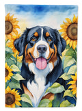 Bernese Mountain Dog in Sunflowers House Flag 28x40 Porch Sleeve Pole Decorative Outside Yard Banner Artwork Wall Hanging, Polyester
